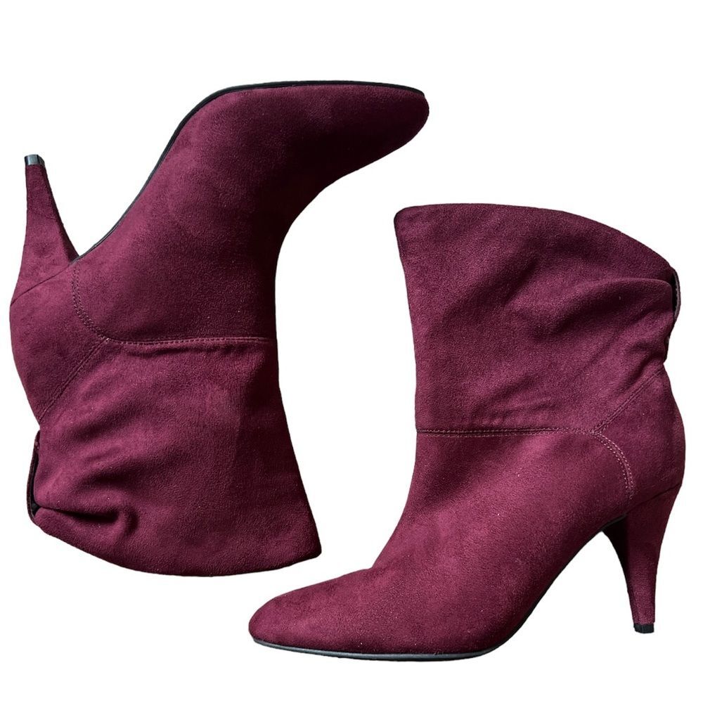 UNISA Miola Kitten Heel Vegan Burgundy Mid Ankle Pointed Toe Bootie Boots S 9.5